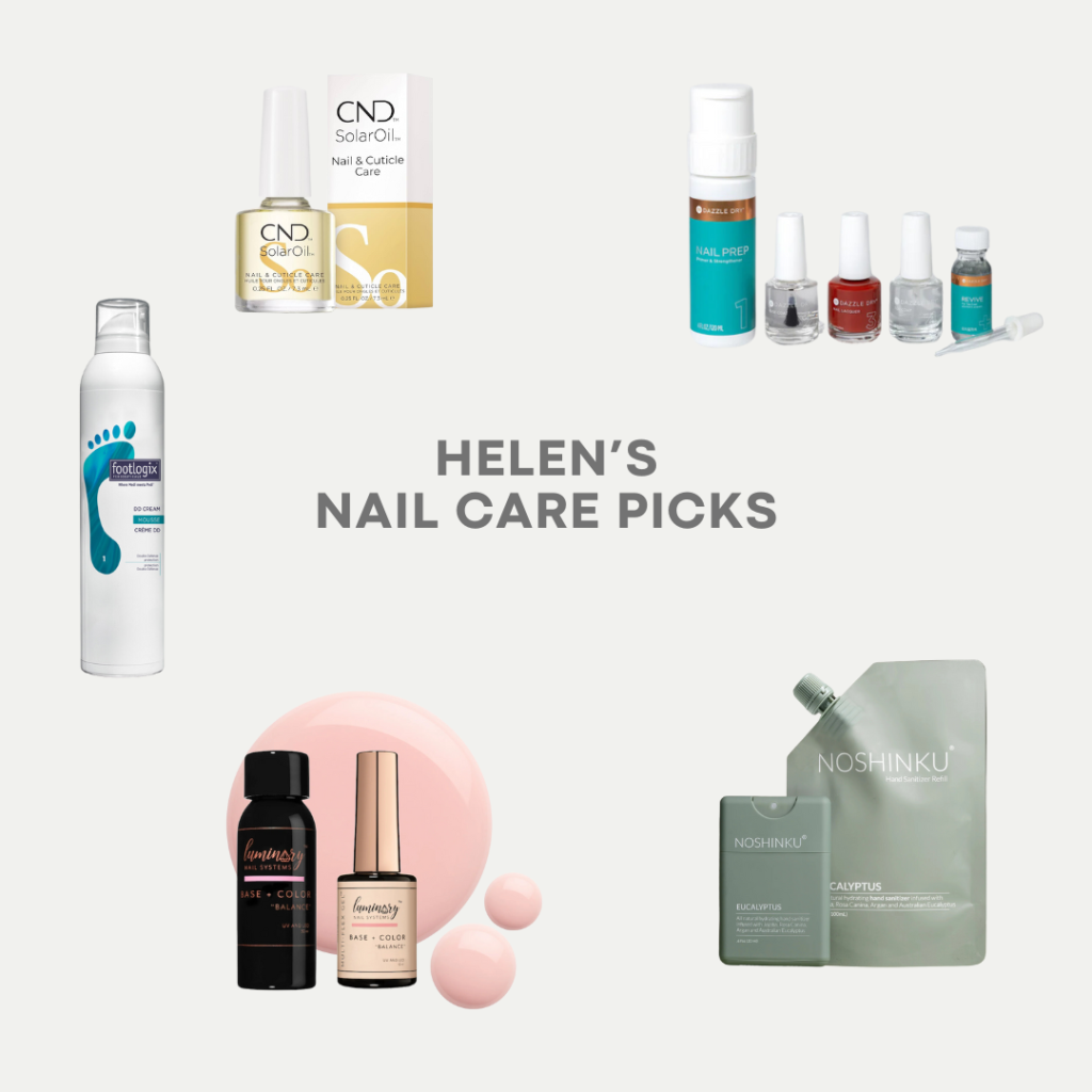 collage of nail products, helen's picks