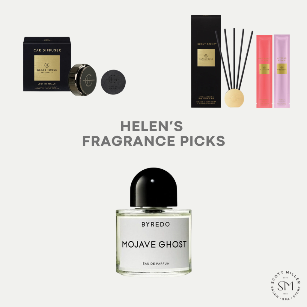 collage of fragrance products, helen's picks